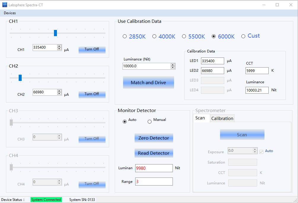 Labsphere Spectra-CT software user interface