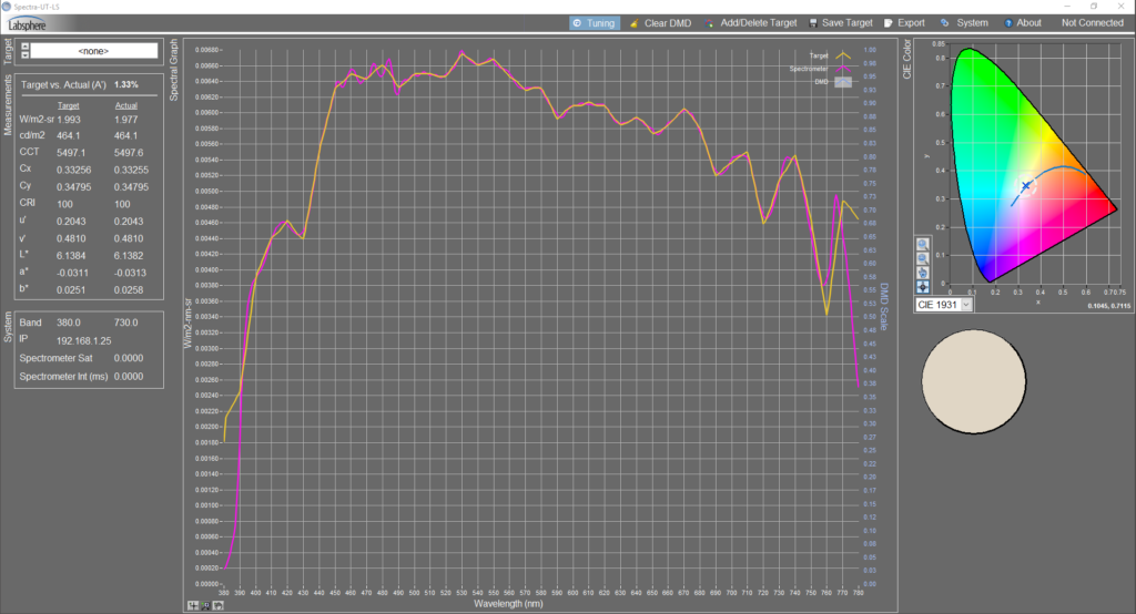 Spectra-UT UT-1000’s user interface displaying spectral information